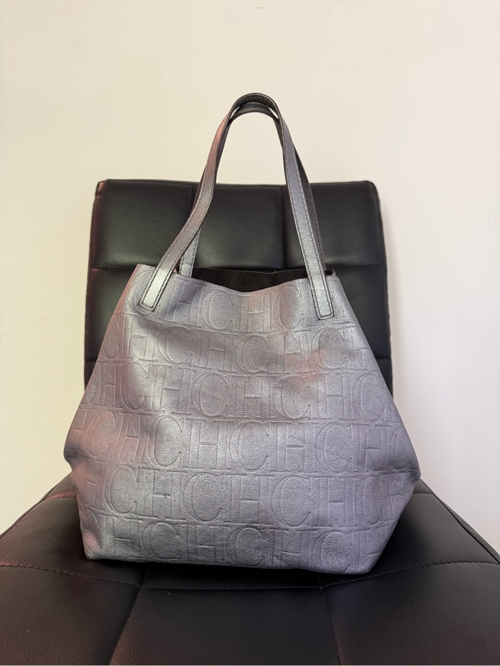 Authentic CH Carolina Herrera Matryoshka Tote Bag – Metallic Silver